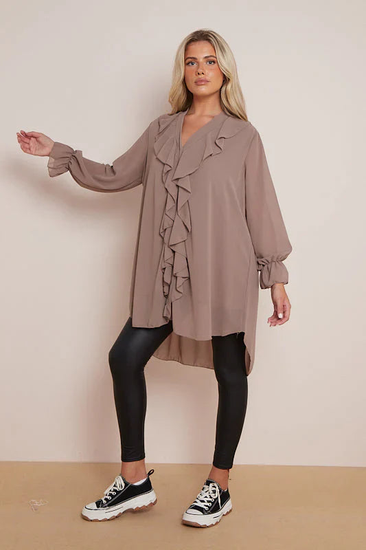 Ruffle Shirt - Main Body Fully Lined and Sheer Sleeves