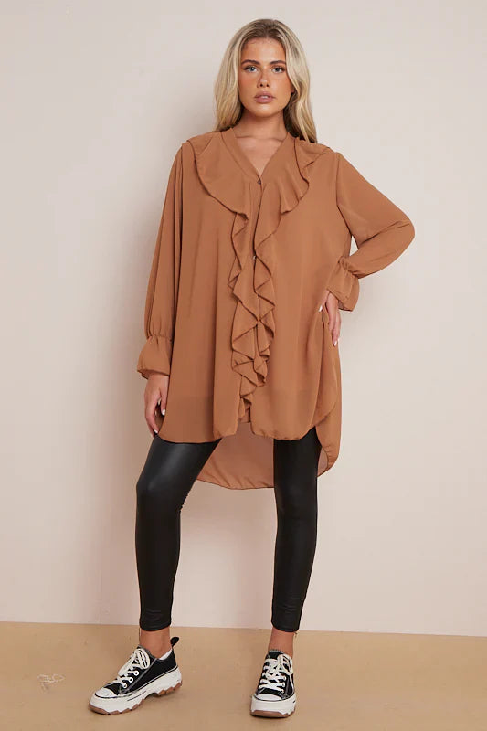 Ruffle Shirt - Main Body Fully Lined and Sheer Sleeves