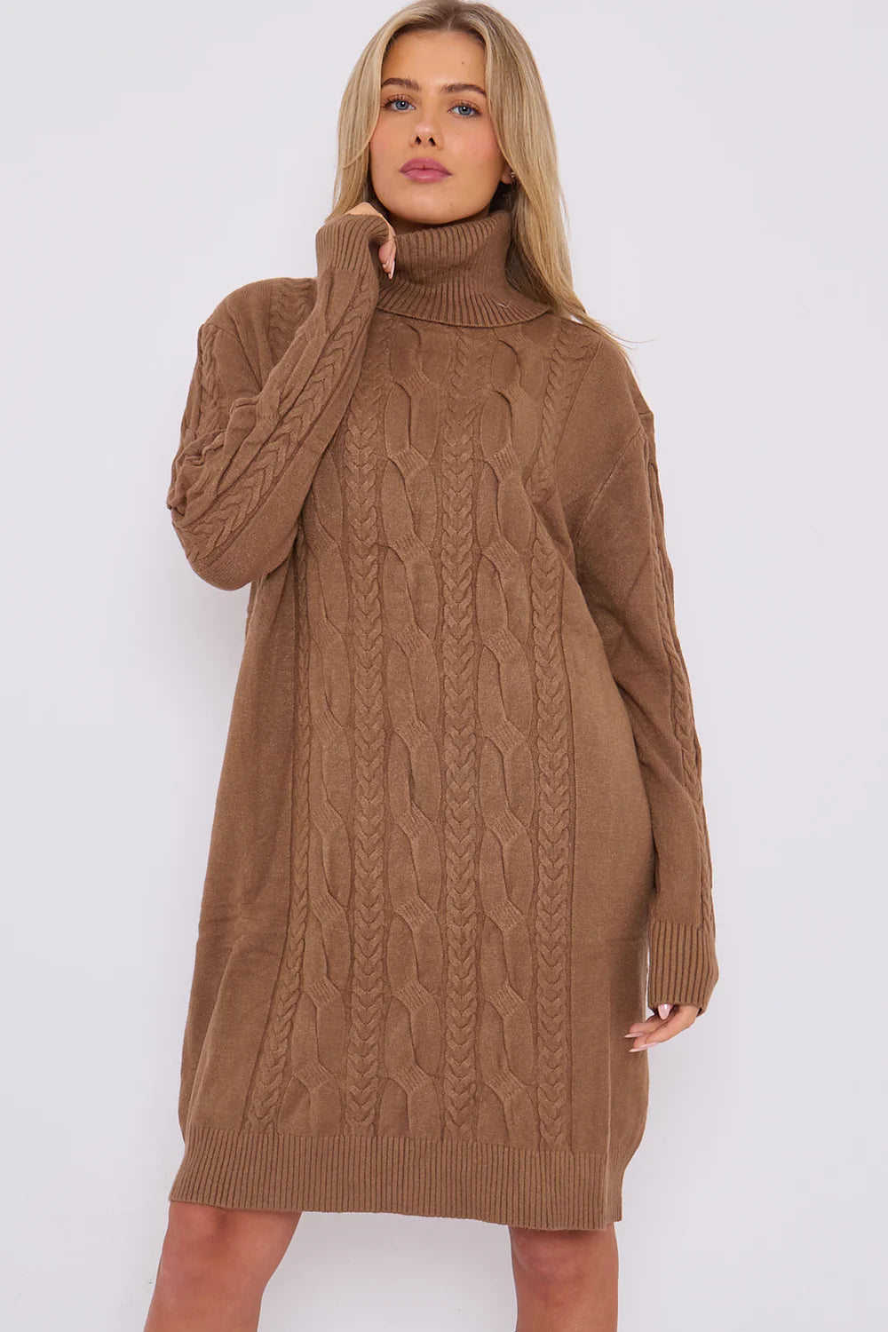 Cable Roll Neck Jumper Dress