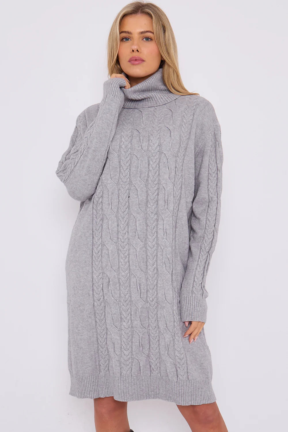 Cable Roll Neck Jumper Dress