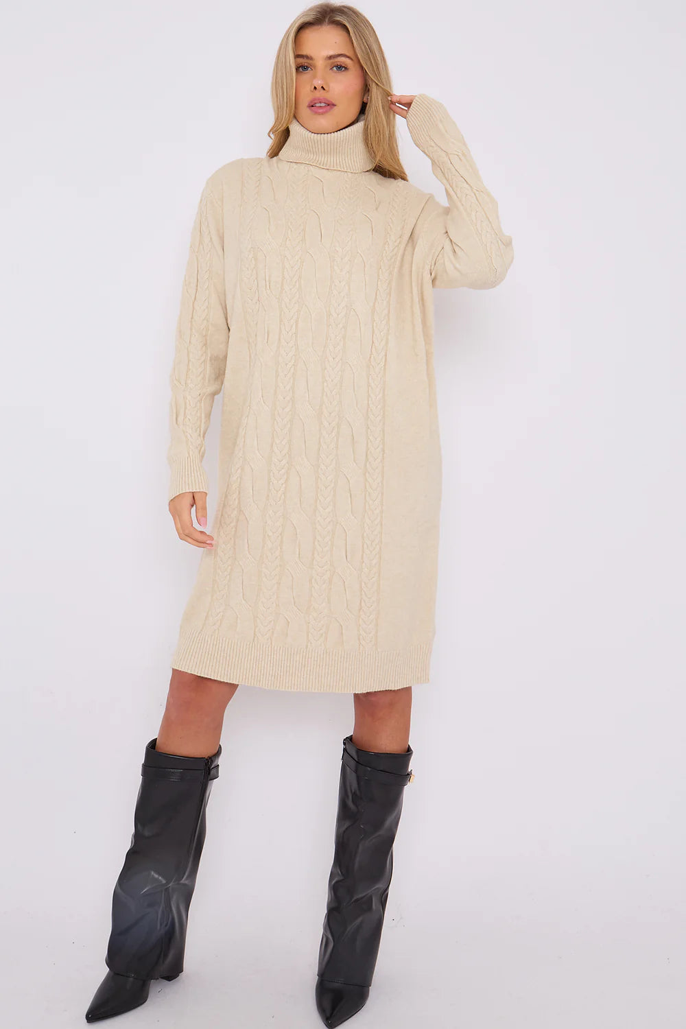 Cable Roll Neck Jumper Dress