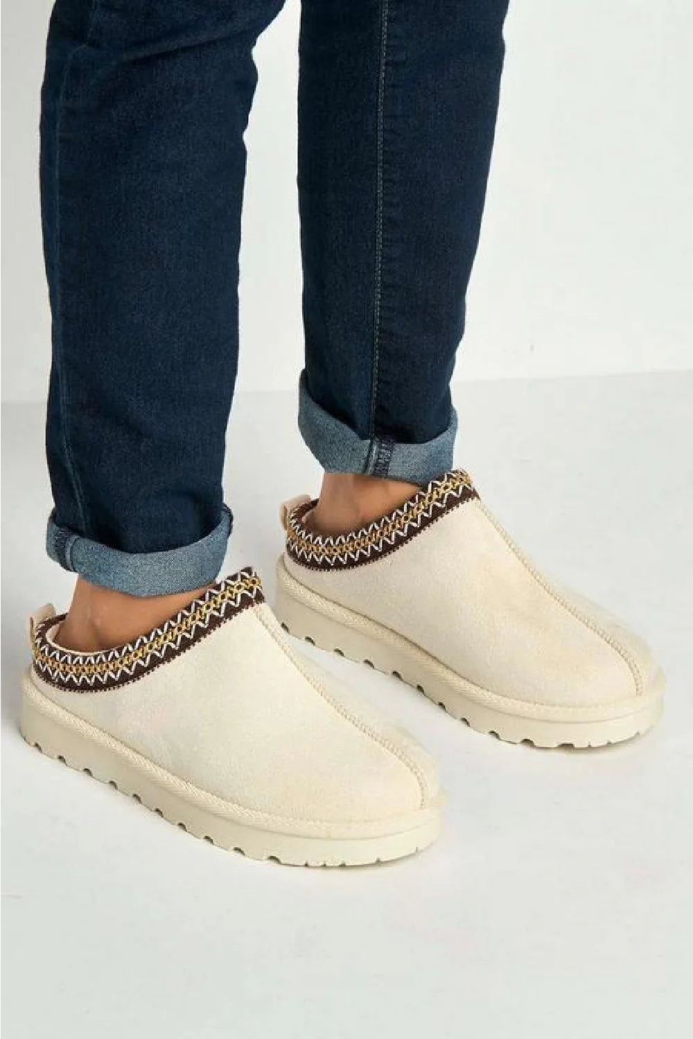 Faux Suede Embroidered Cozy Slippers