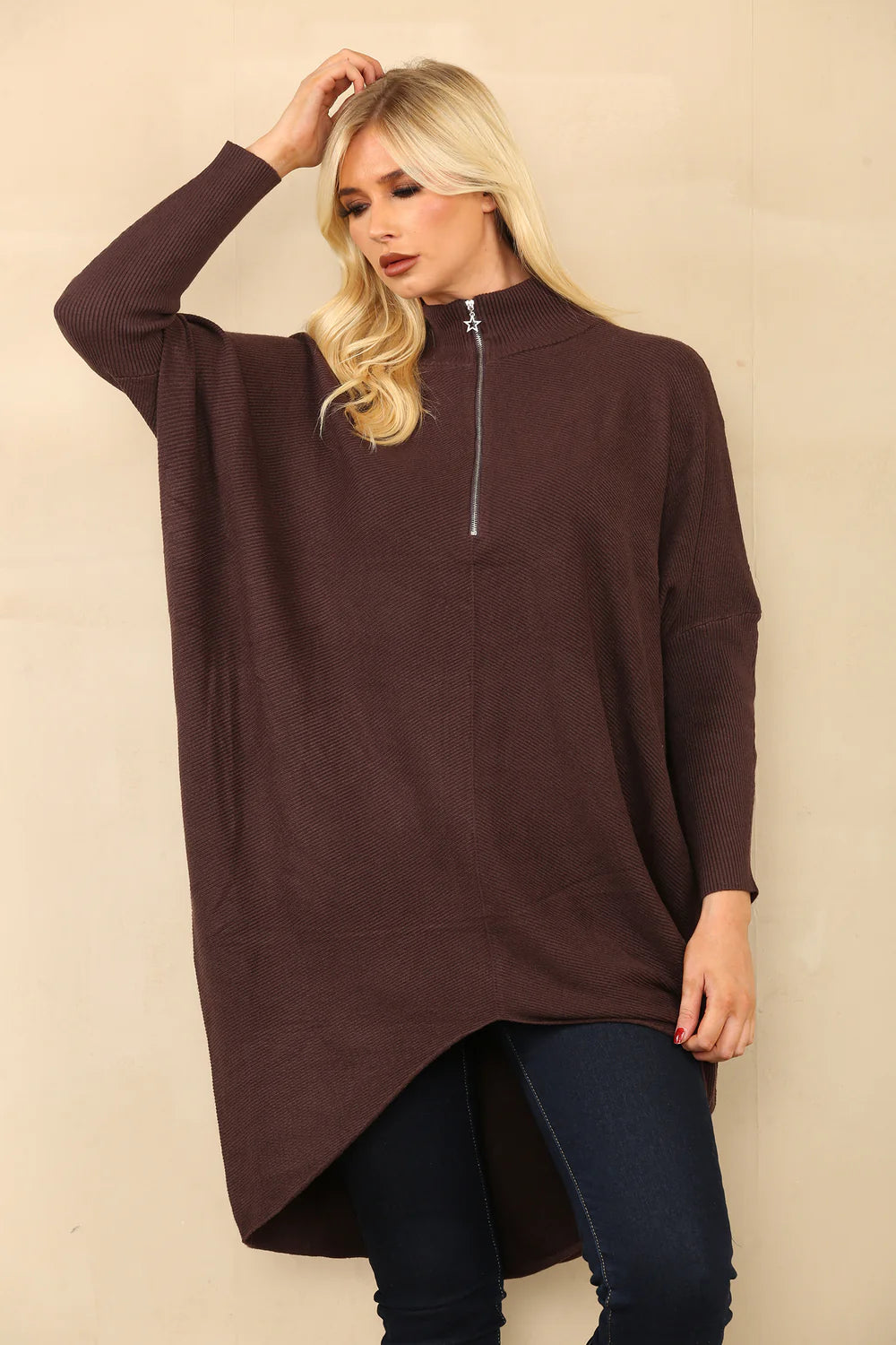 Zip Detail Longline Jumper