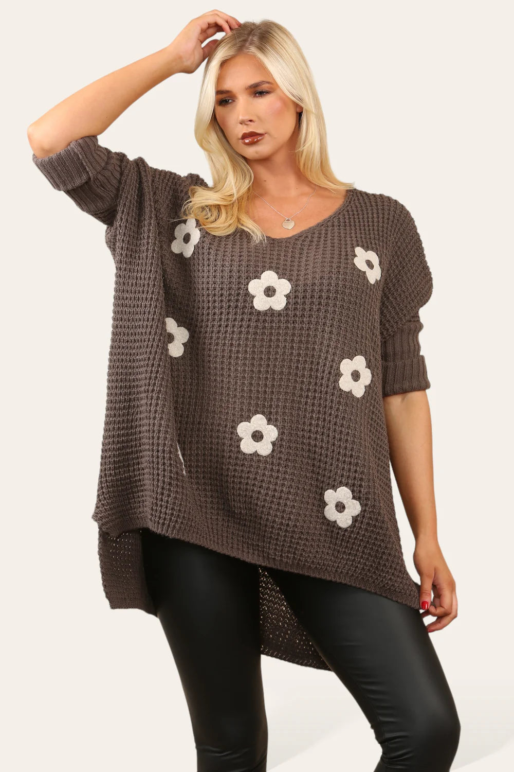 High Low Flower Knit Jumper