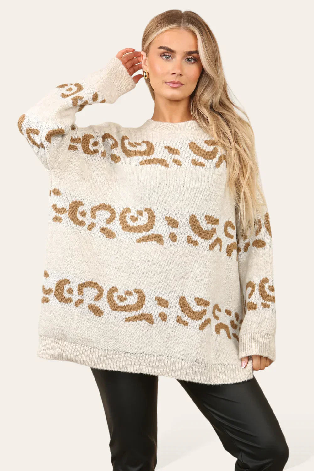 Leopard Stripe Jumper with a stylish and warm design, featuring an oversized fit.