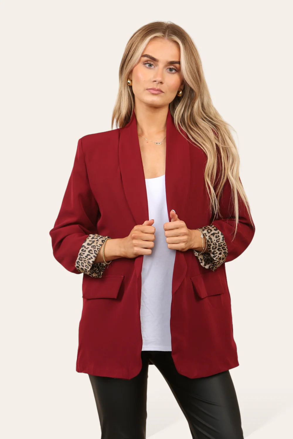 Burgundy Leopard Lined Blazer