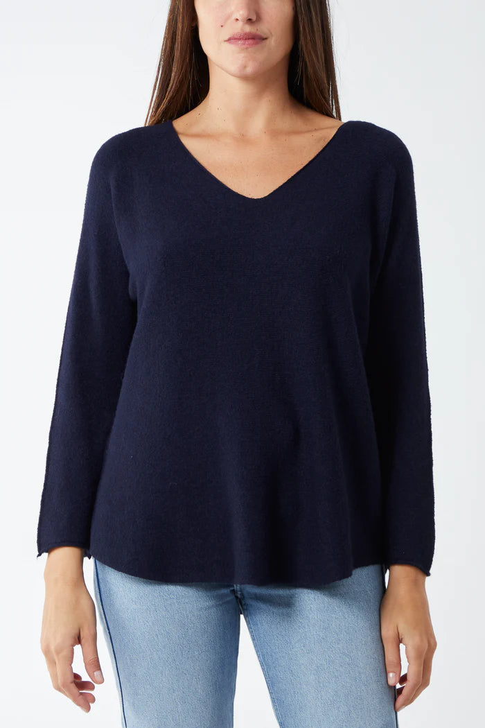 V Neck Raw Edge Jumper