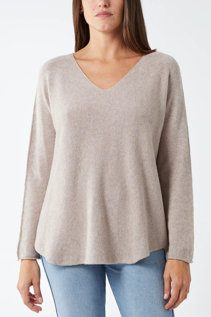 V Neck Raw Edge Jumper