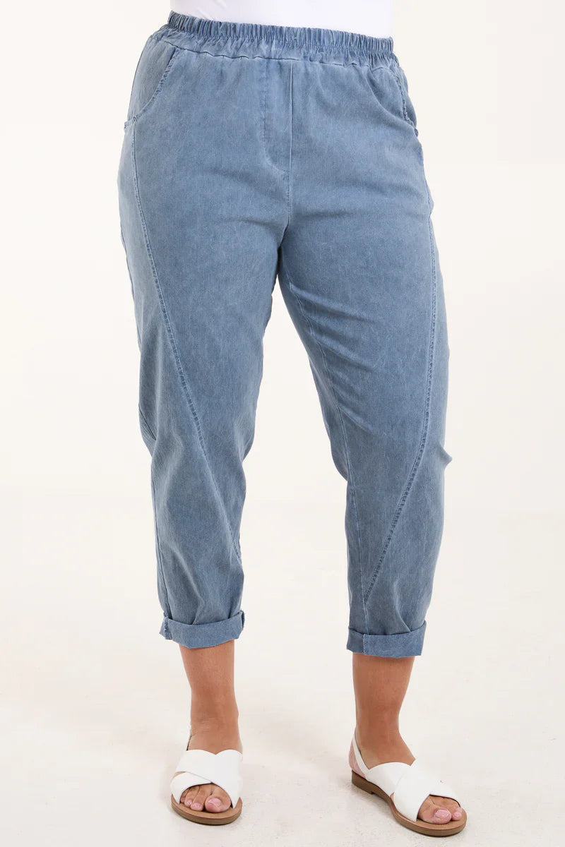 Washed Relaxed Fit Magic Trousers with vintage look and elastic waist.