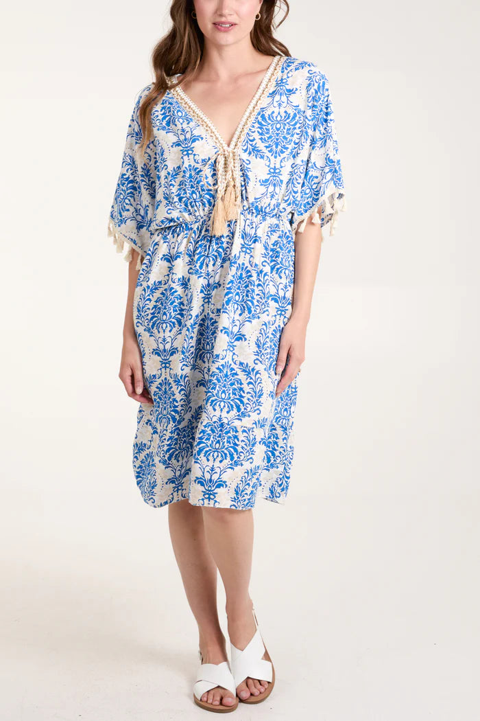 Botanical Pattern Tassel Dress