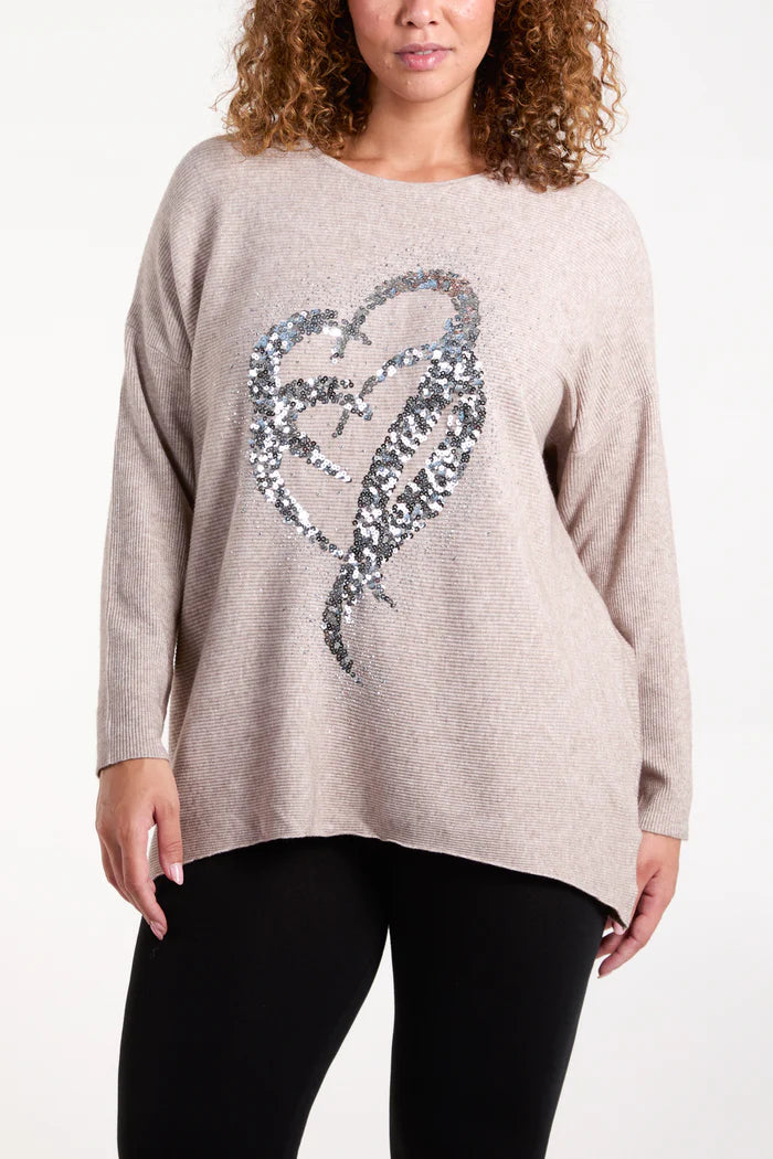 Sequin Ribbed Heart Jumper