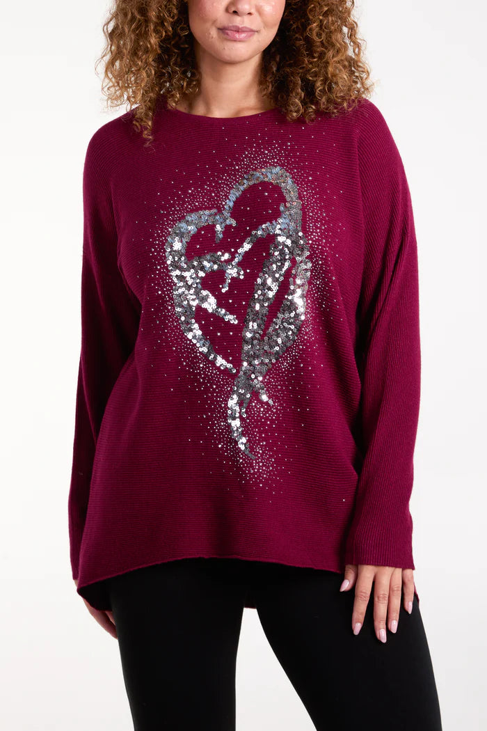 Sequin Ribbed Heart Jumper