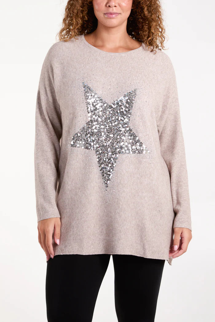 Sequin Ribbed Star Jumper