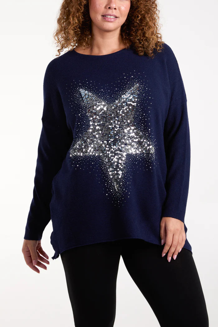 Sequin Ribbed Star Jumper