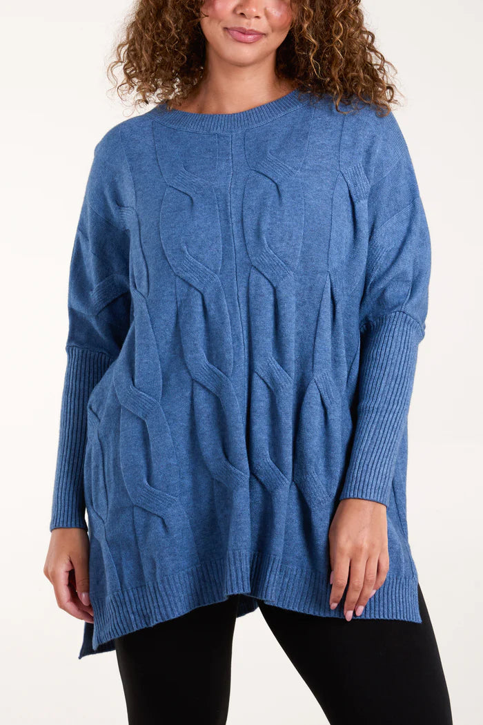 Round Neck Cable Knit Jumper with Modal