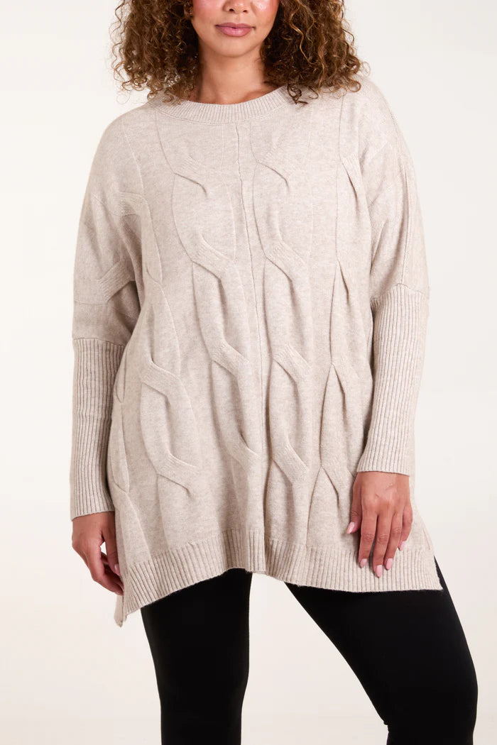 Round Neck Cable Knit Jumper with Modal