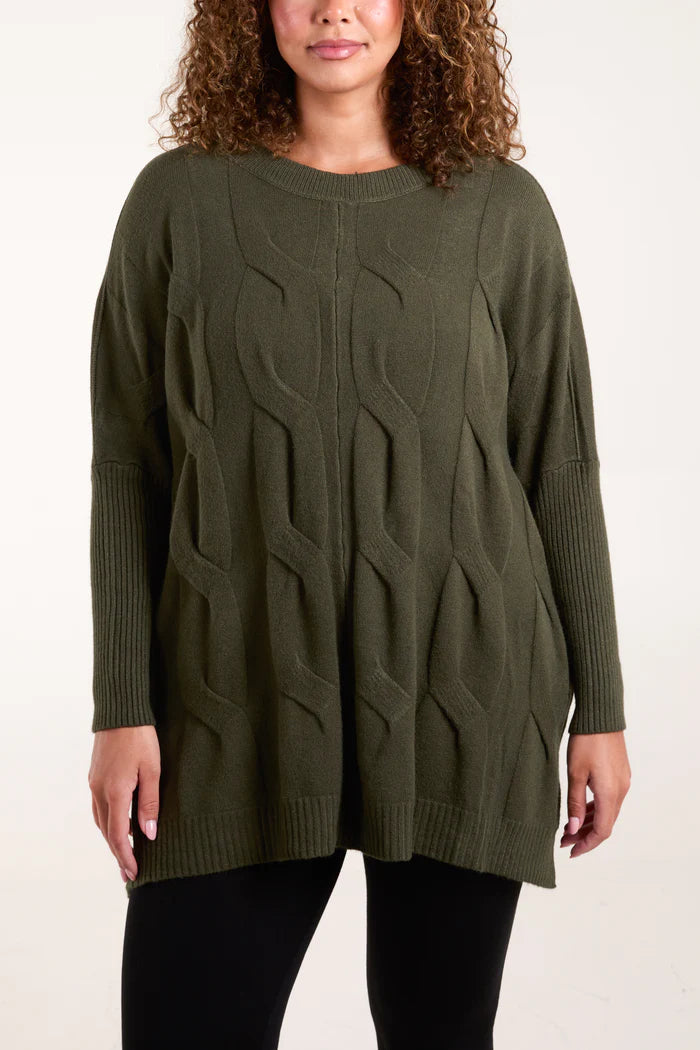 Round Neck Cable Knit Jumper with Modal