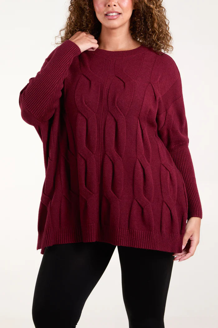 Round Neck Cable Knit Jumper with Modal