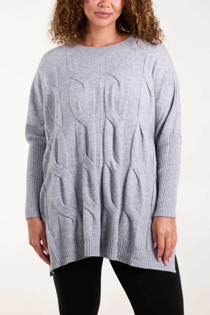 Round Neck Cable Knit Jumper with Modal