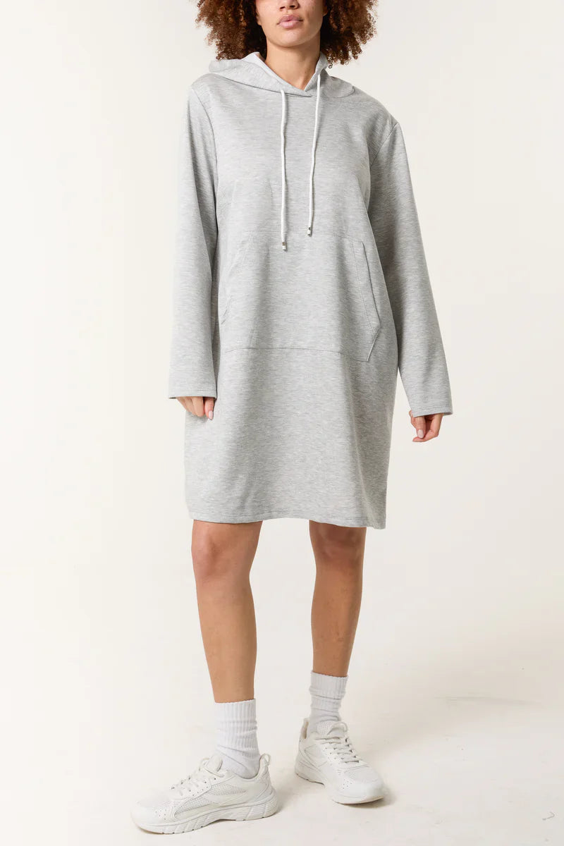 Soft touch hooded sweatshirt dress in light grey, cozy and stylish.