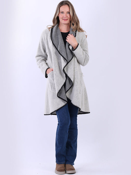 Blanket Stitch Waterfall Collar Coat