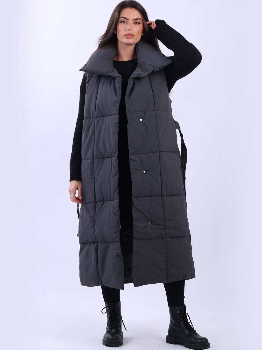 Padded Wide Collar Longline Gilet