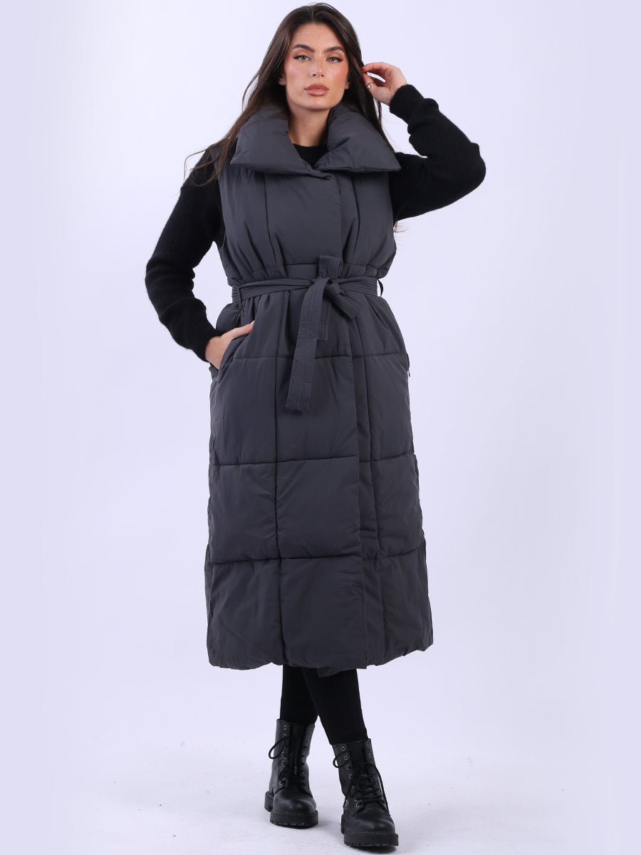 Padded Wide Collar Longline Gilet