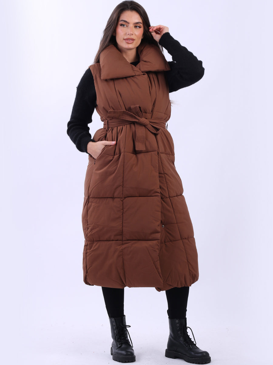 Padded Wide Collar Longline Gilet