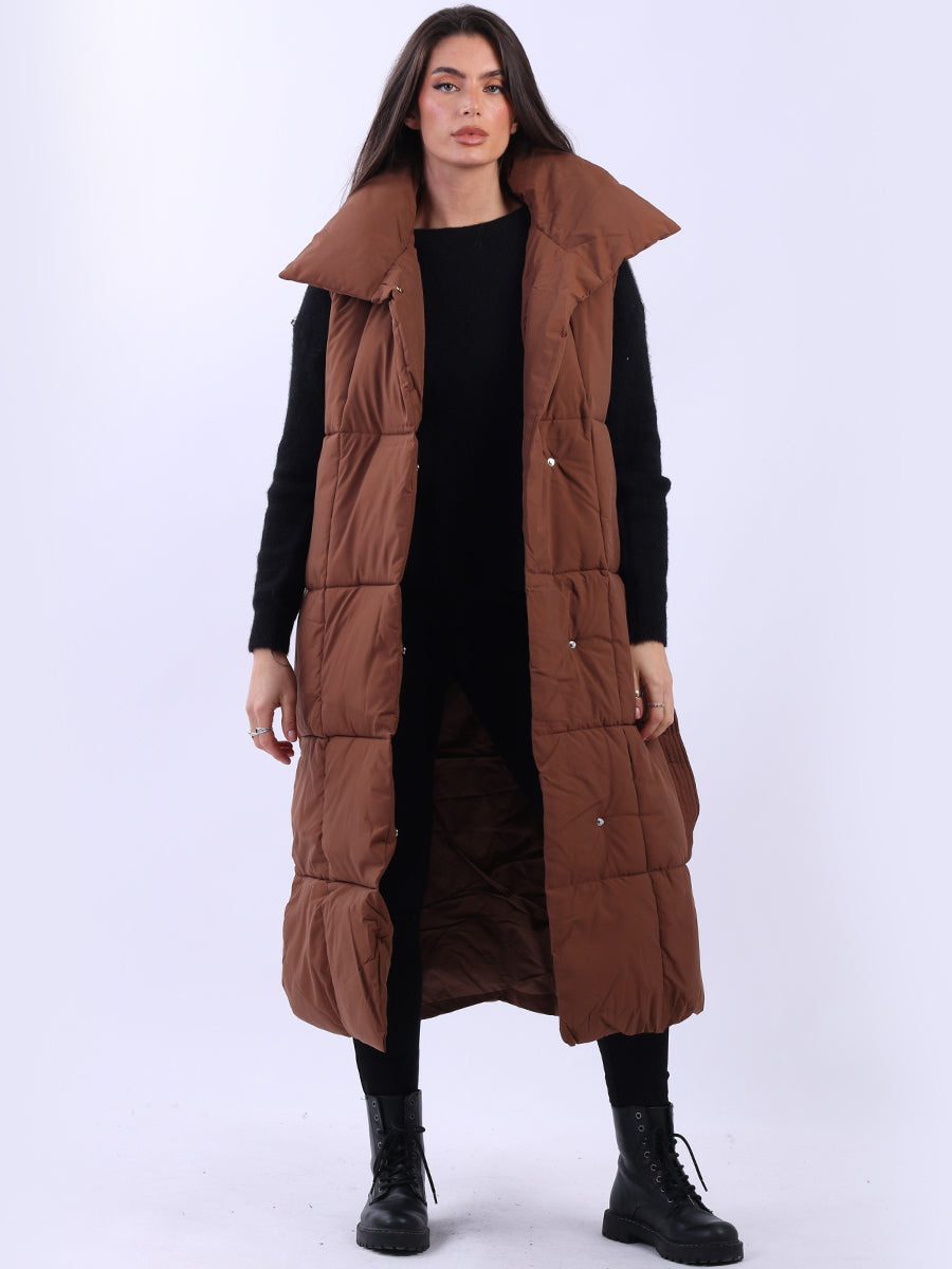 Padded Wide Collar Longline Gilet