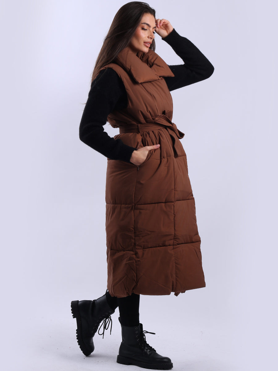 Padded Wide Collar Longline Gilet