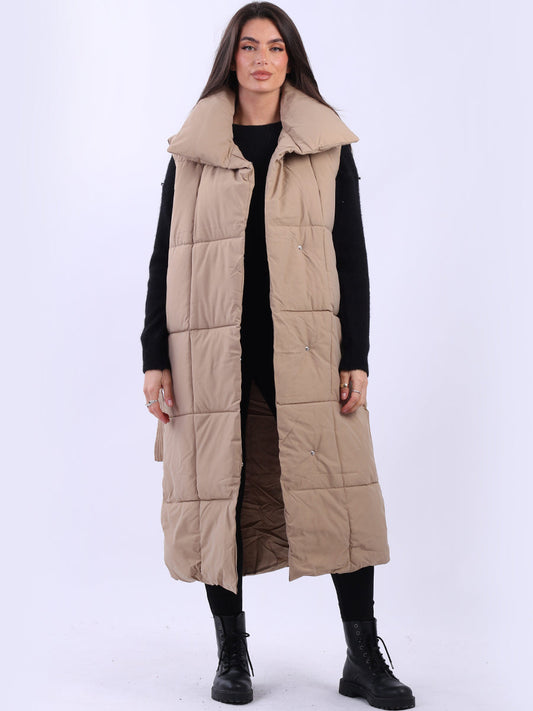 Padded Wide Collar Longline Gilet