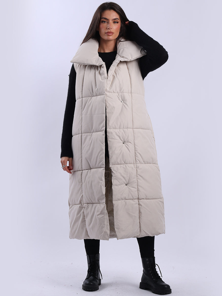 Padded Wide Collar Longline Gilet