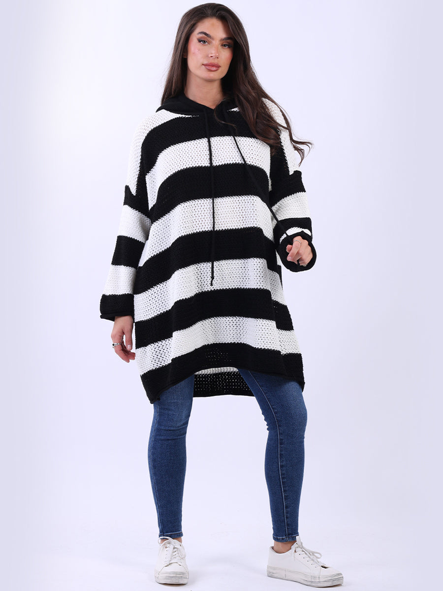 Stripy Chunky Knit Hooded Jumper