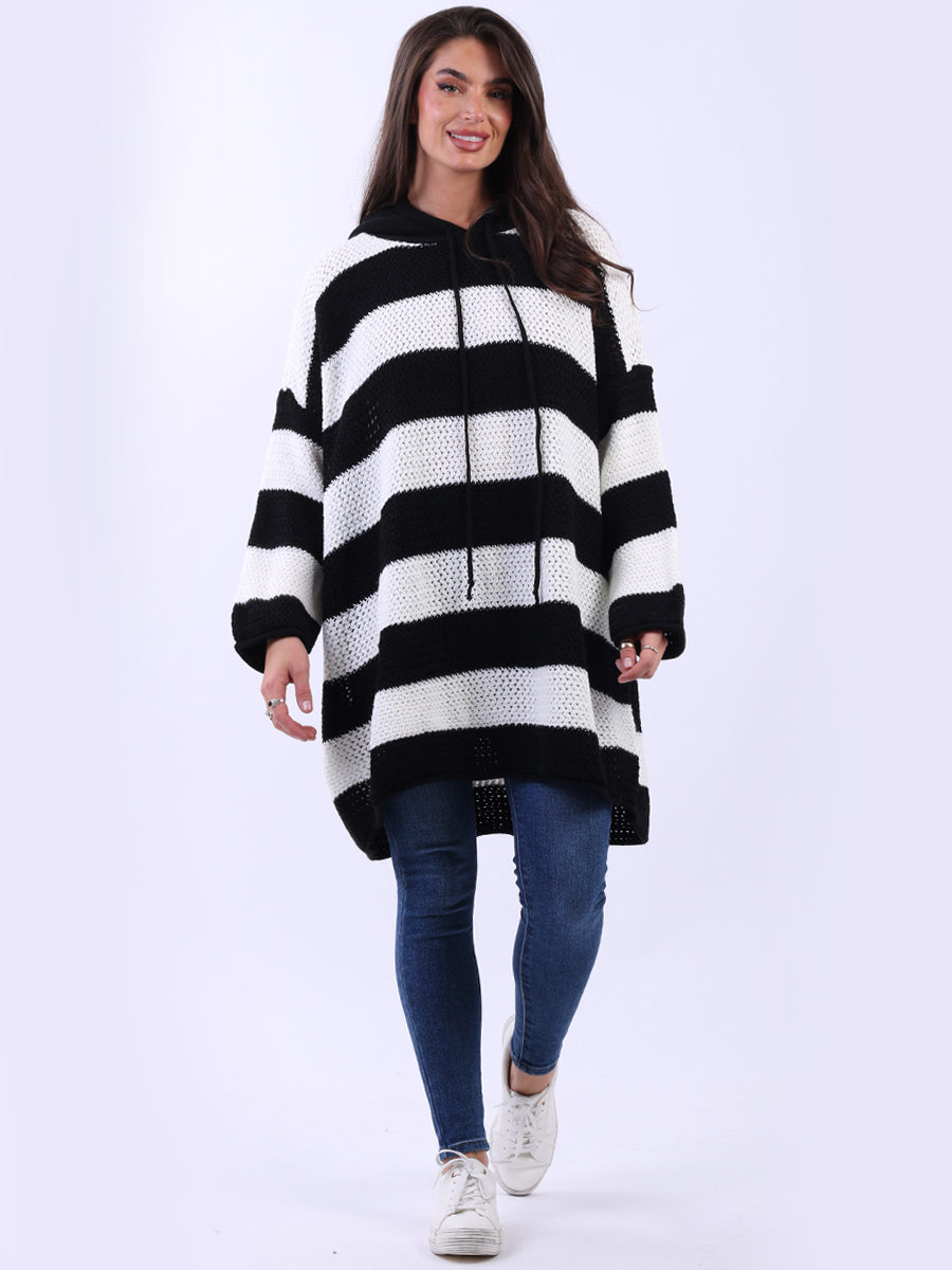 Stripy Chunky Knit Hooded Jumper