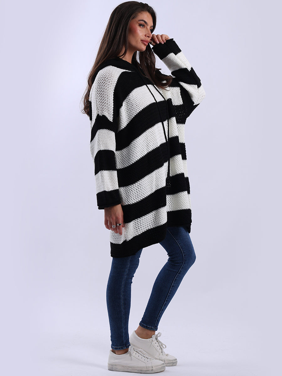 Stripy Chunky Knit Hooded Jumper