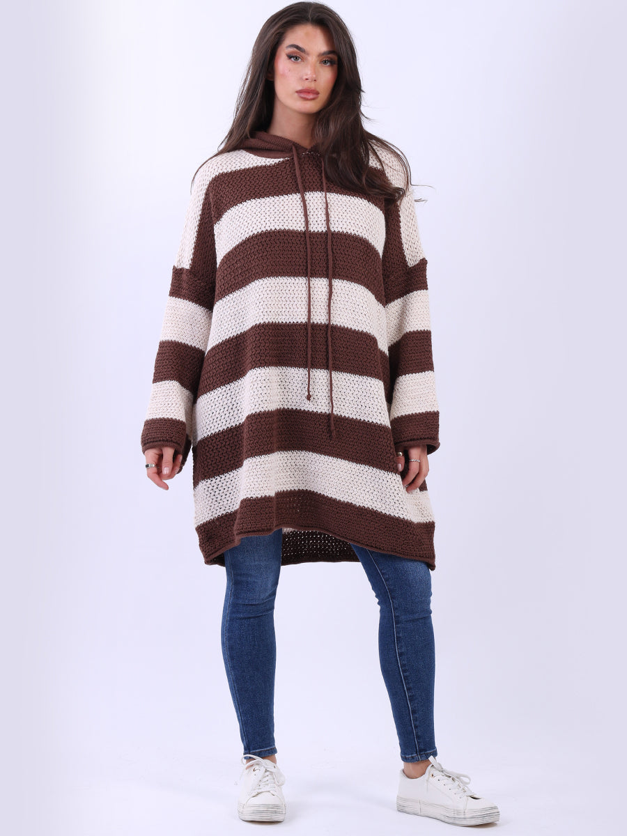 Stripy Chunky Knit Hooded Jumper