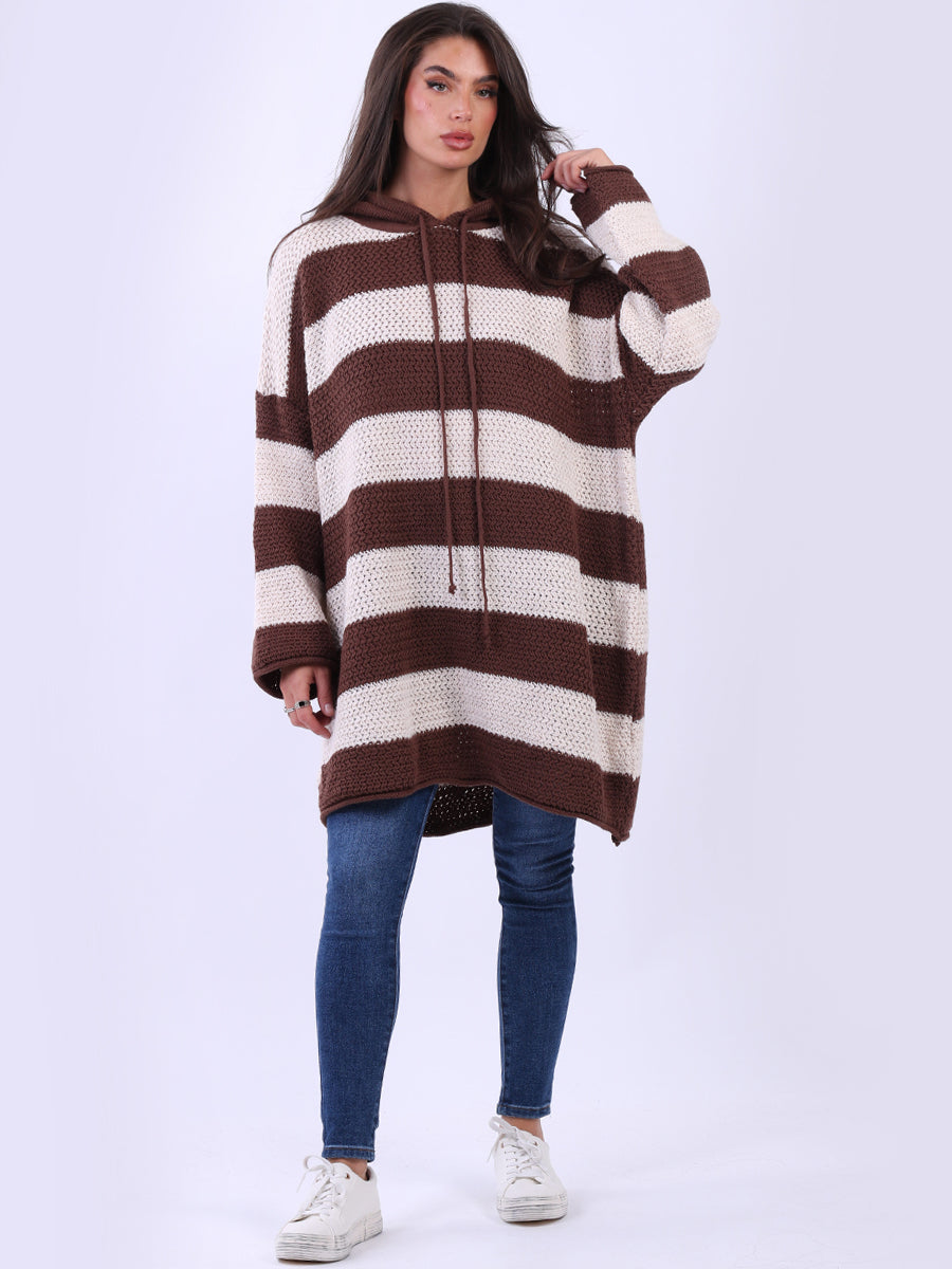 Stripy Chunky Knit Hooded Jumper