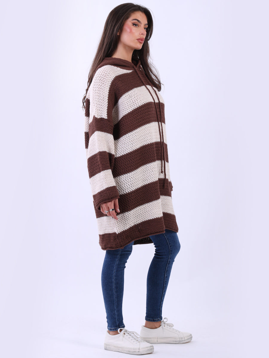 Stripy Chunky Knit Hooded Jumper