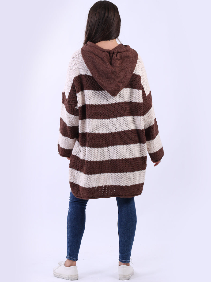 Stripy Chunky Knit Hooded Jumper