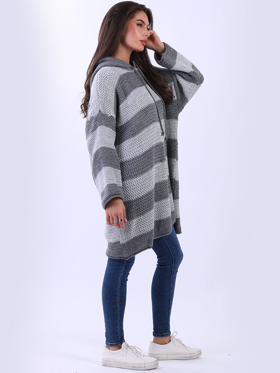 Stripy Chunky Knit Hooded Jumper