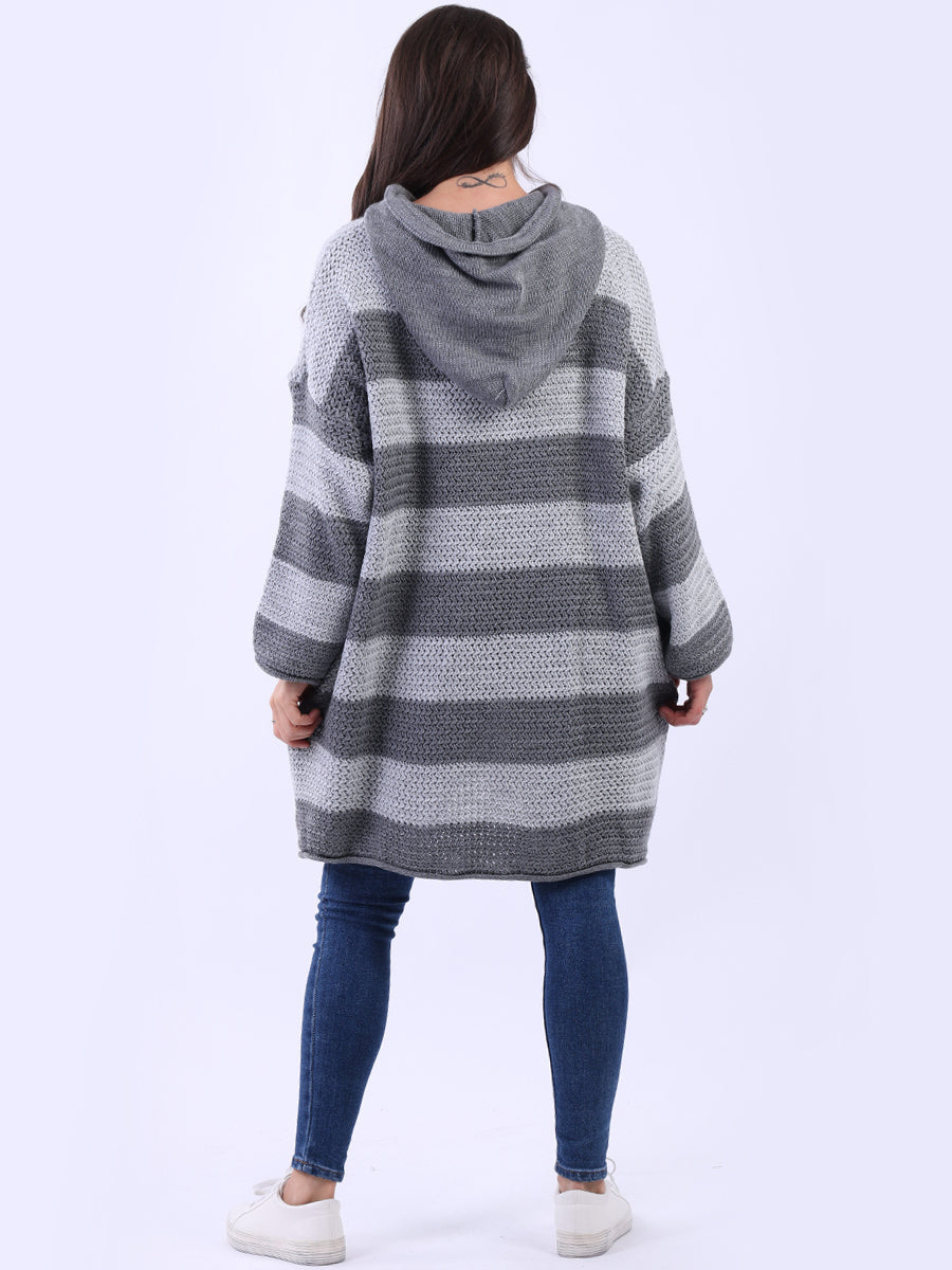 Stripy Chunky Knit Hooded Jumper