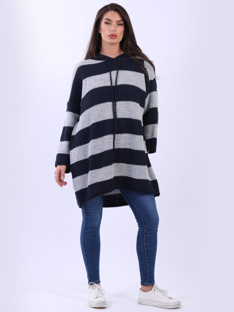 Stripy Chunky Knit Hooded Jumper