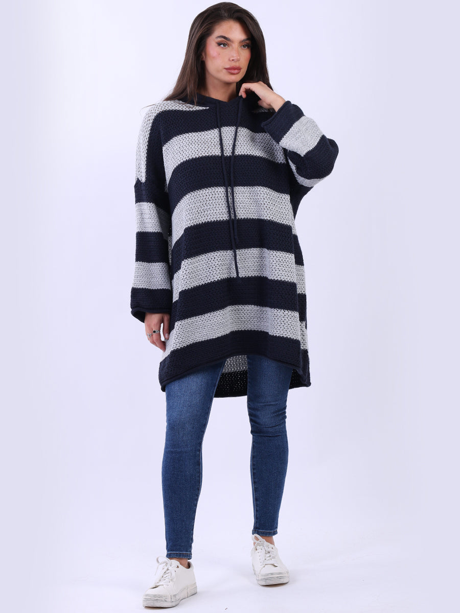 Stripy Chunky Knit Hooded Jumper