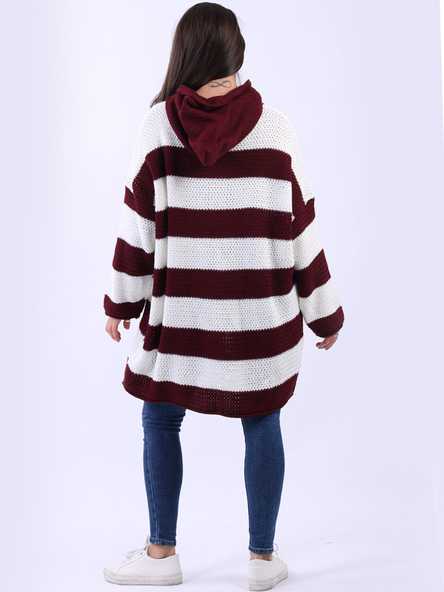 Stripy Chunky Knit Hooded Jumper