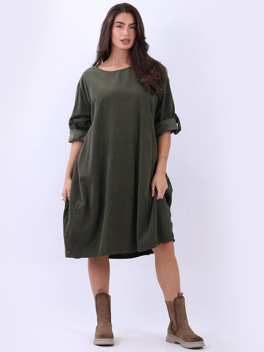 Corduroy Side Button Dress