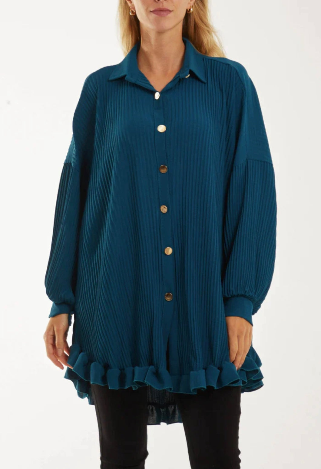 Gold Button Pleated Shirt