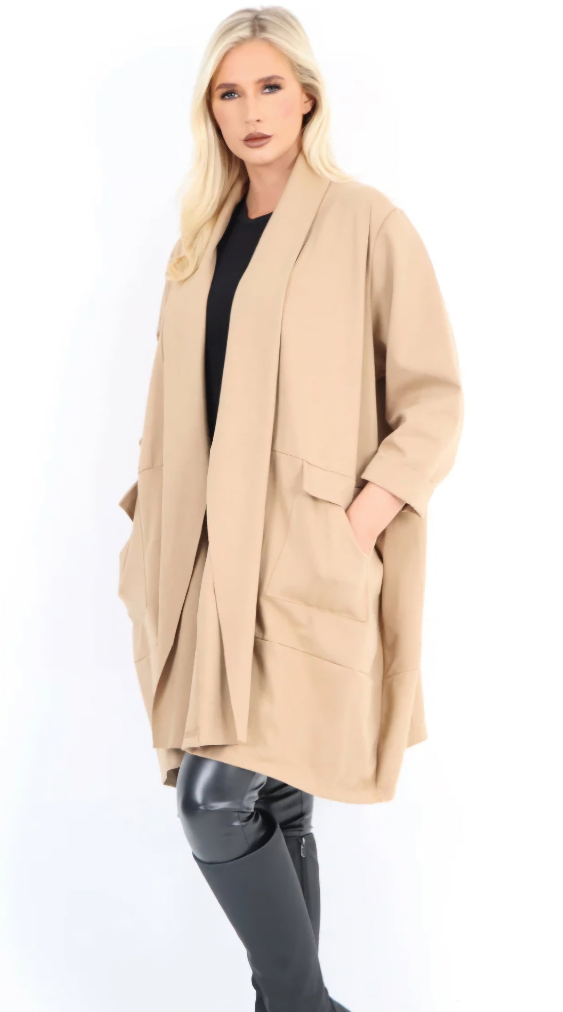 Waterfall Blazer Jacket - Open Front Design with Pockets