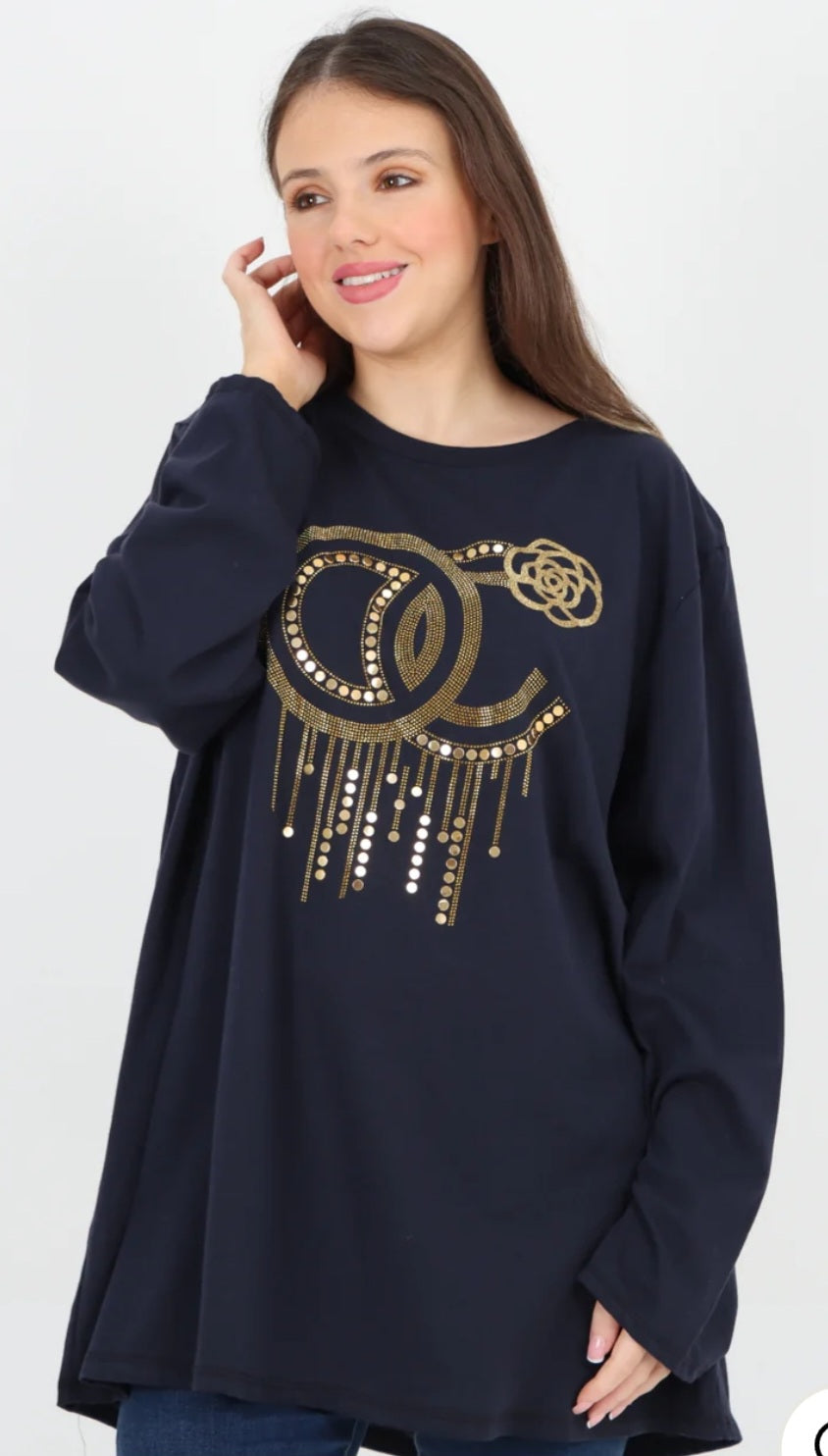 Inspired Sweater - Gold Stud Drip Print Sweater with Long Sleeve