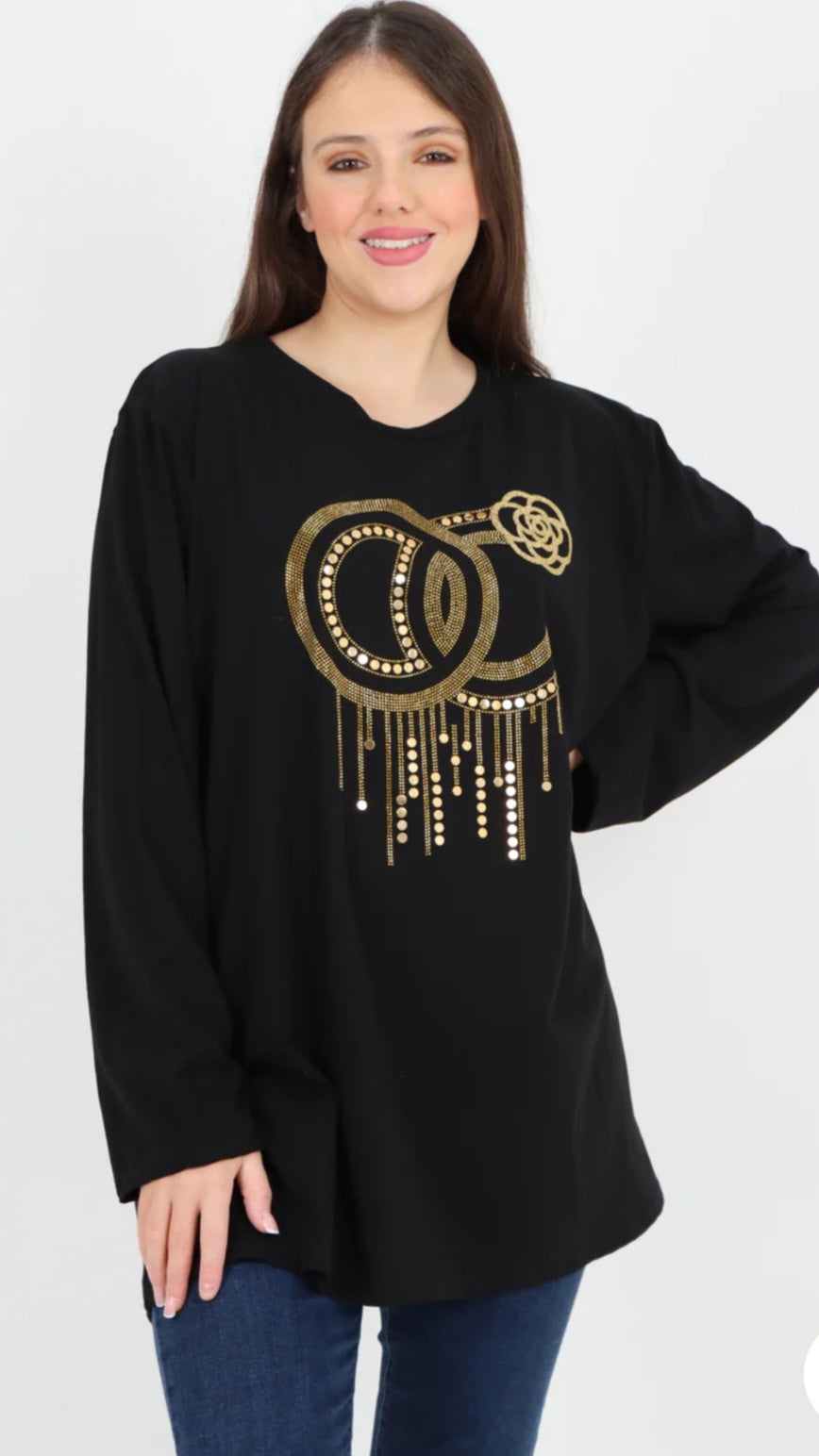 Inspired Sweater - Gold Stud Drip Print Sweater with Long Sleeve