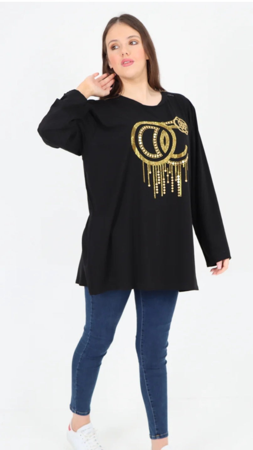 Inspired Sweater - Gold Stud Drip Print Sweater with Long Sleeve